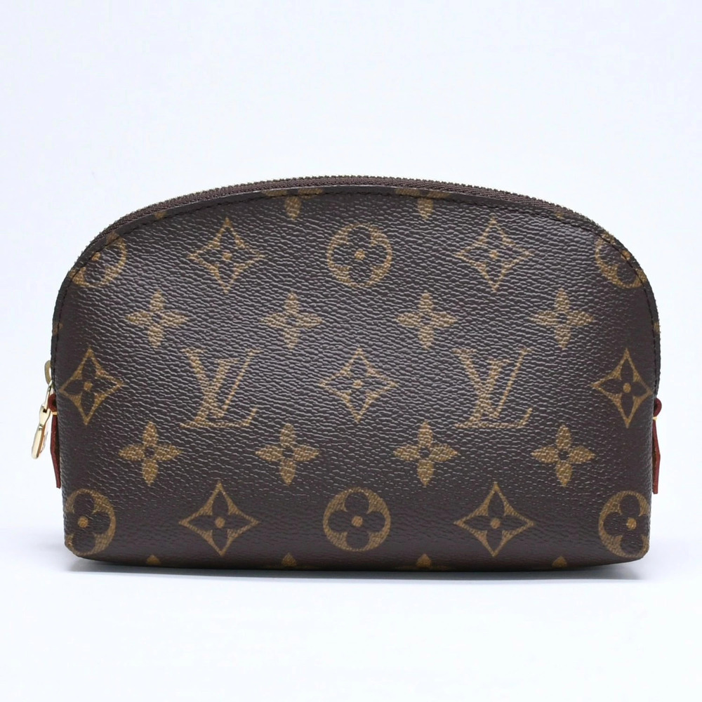 Louis Vuitton Pochette Cosmetic Pouch Monogram Canvas Leather Brown